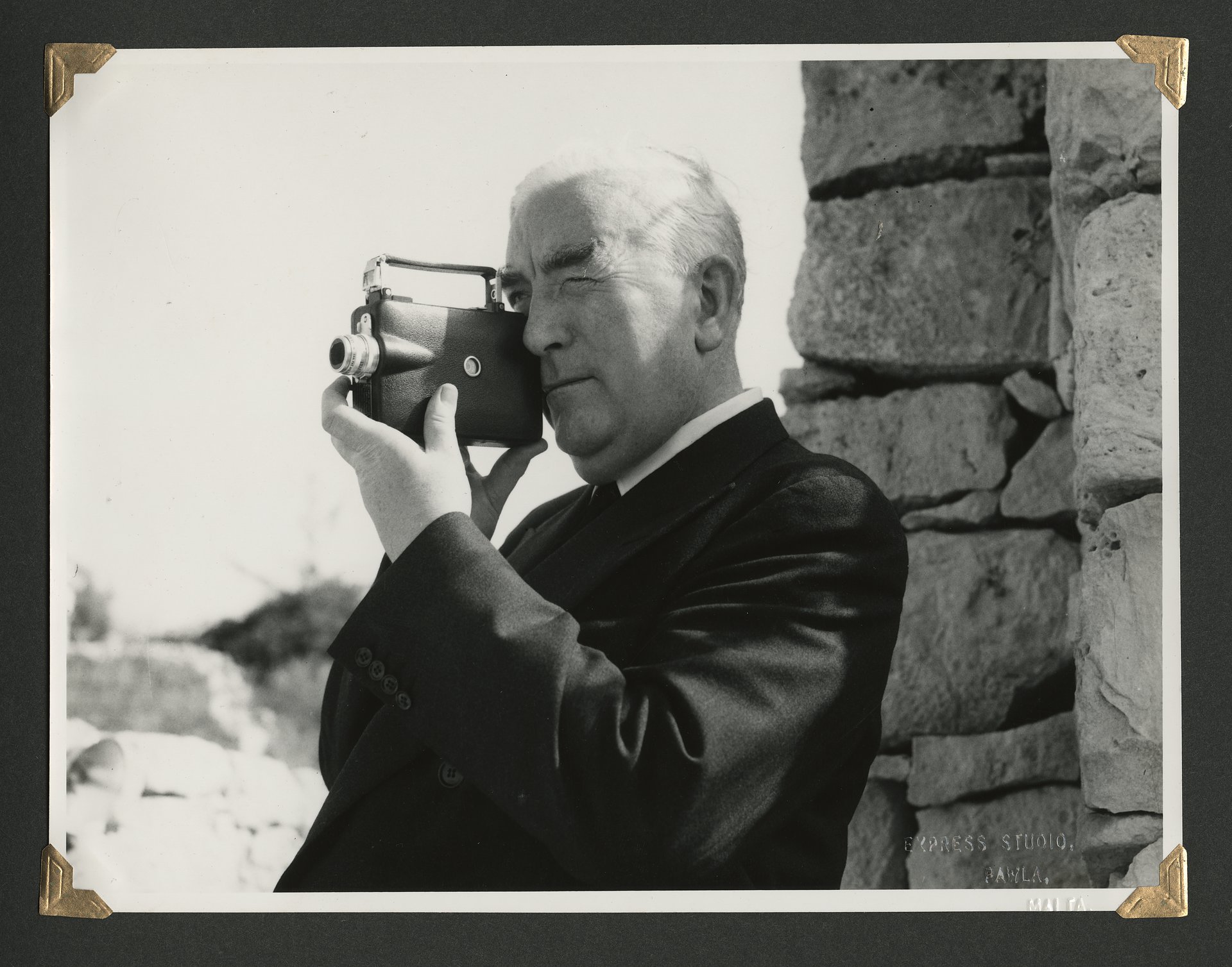 Robert Menzies filming during a visit to Malta in 1956